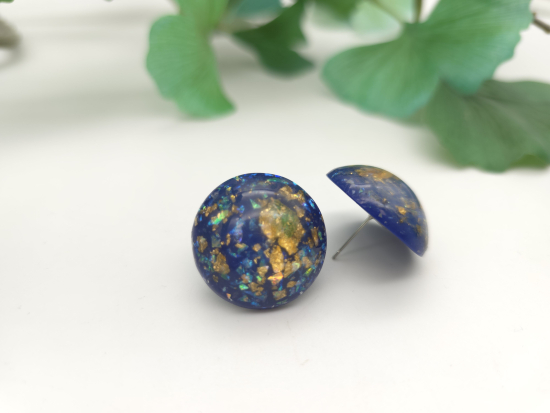 Preview: dunkelblau Ohrstecker mit goldfarbenen Teilchen